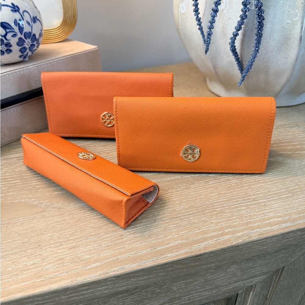 Tory Burch Vibrant Orange Glasses Case Trio